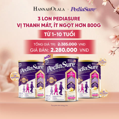  3 LON PEDIASURE VỊ THANH MÁT, ÍT NGỌT HƠN 800G (DÙNG CHO BÉ 1-10 TUỔI) DEAL 17: - A1095 
