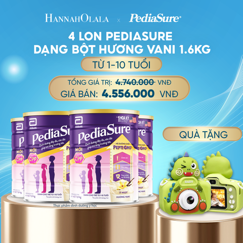  DEAL 17: [TẶNG MÁY ẢNH KỸ THUẬT SỐ] 4 LON PEDIASURE DẠNG BỘT HƯƠNG VANI 1.6KG 