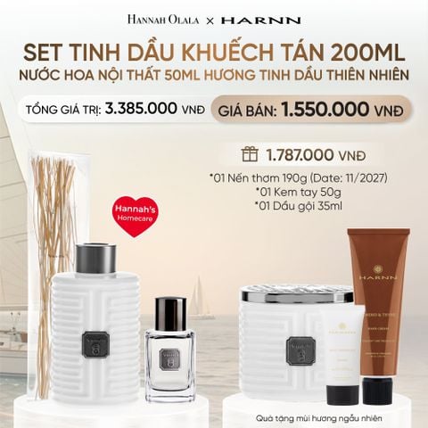  HANNAH'S HOMECARE SET TINH DẦU KHUẾCH TÁN 200ML, NƯỚC HOA NỘI THẤT 50ML HƯƠNG TINH DẦU THIÊN NHIÊN _ DEAL 17 