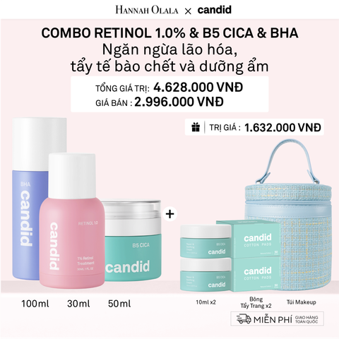  DEAL 17: RETINOL 1.0% 30ML & B5 CICA 50ML & BHA 100ML BỘ BA NGĂN NGỪA LÃO HÓA, TẨY TẾ BÀO CHẾT VÀ DƯỠNG ẨM PHỤC HỒI 