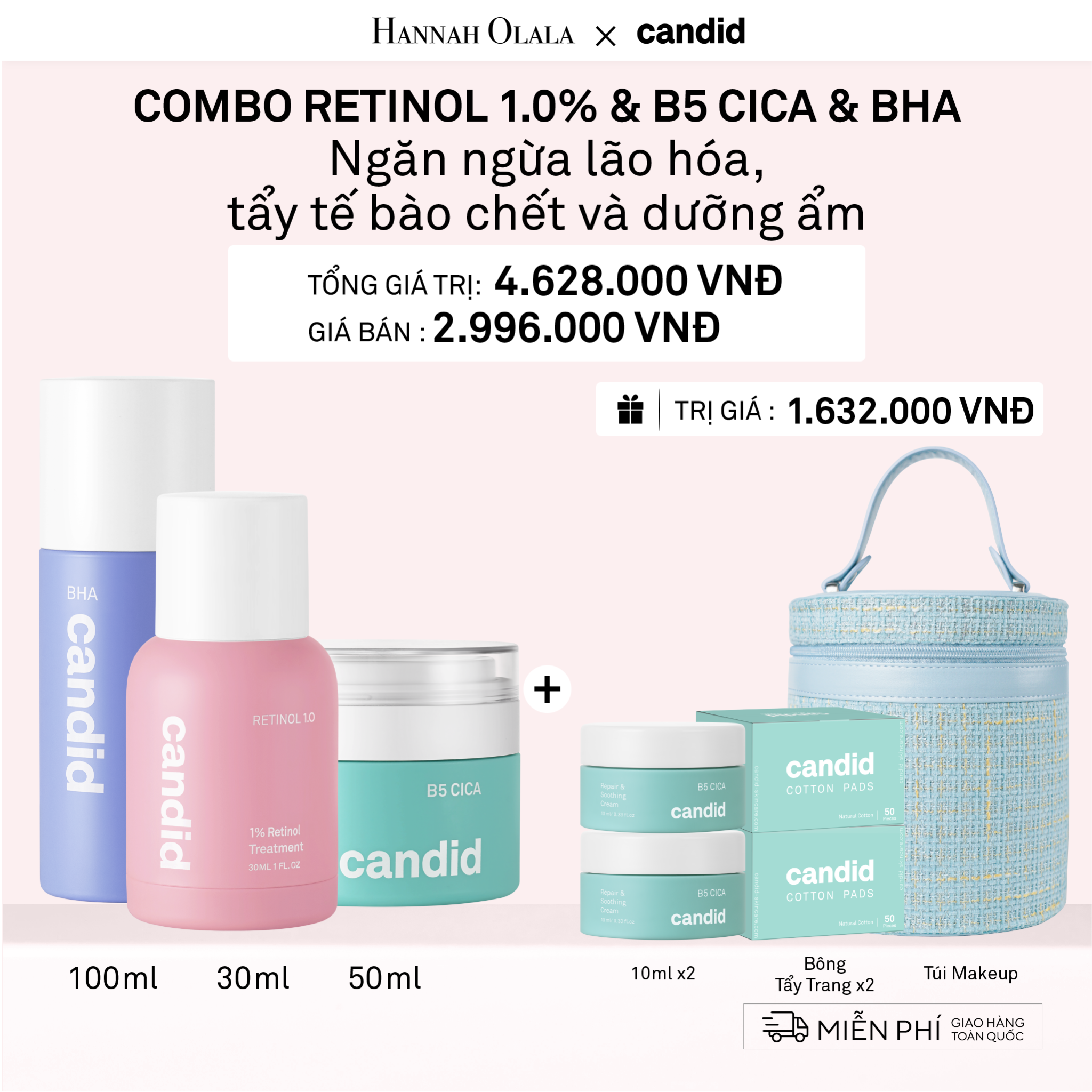  DEAL 17: RETINOL 1.0% 30ML & B5 CICA 50ML & BHA 100ML BỘ BA NGĂN NGỪA LÃO HÓA, TẨY TẾ BÀO CHẾT VÀ DƯỠNG ẨM PHỤC HỒI 