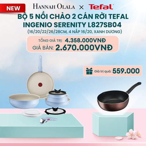  A6_DEAL 14: BỘ 5 NỒI CHẢO 2 CÁN RỜI TEFAL INGENIO SERENITY L827SB04, 16/20/22/26/28CM, 4 NẮP 16/20 