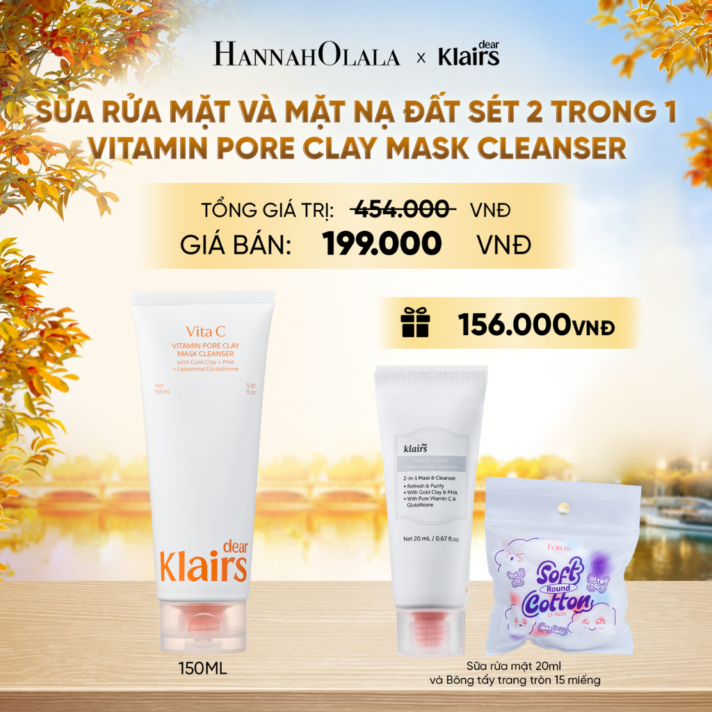  [BẢN MỚI] DEAR KLAIRS SỮA RỬA MẶT VITAMIN PORE CLAY MASK CLEANSER 150ML (IP04) - E162 