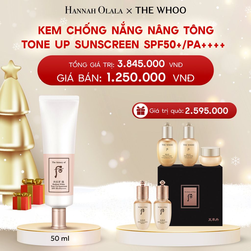  A339_DEAL 17: KEM CHỐNG NẮNG NÂNG TÔNG WHOO SEOL RADIANT WHITE TONE UP SUNSCREEN SPF50+/PA++++ 50ML 