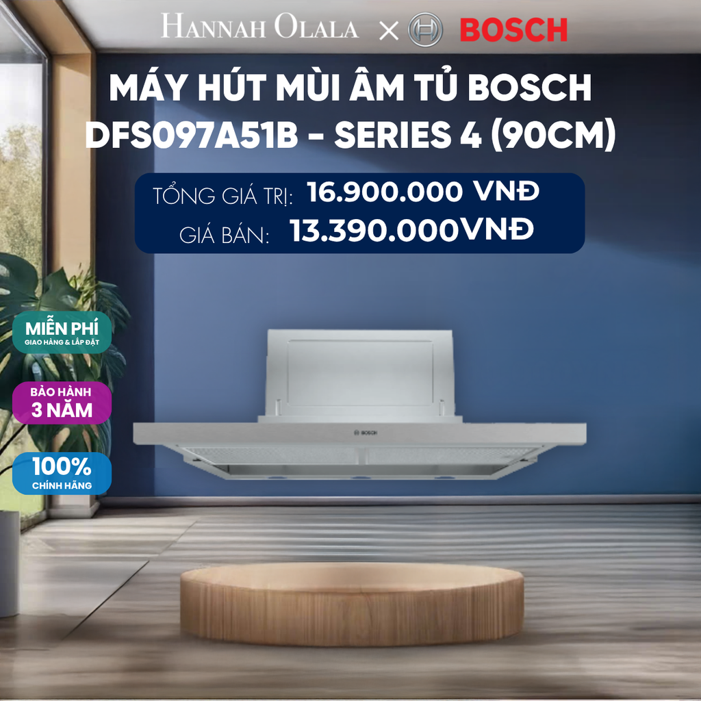  MÁY HÚT MÙI ÂM TỦ BOSCH DFS097A51B - SERIES 4 (90CM) 
