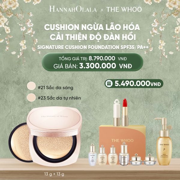  DEAL17: [TẶNG KÈM 1 LÕI] CUSHION NGỪA LÃO HÓA CẢI THIỆN ĐỘ ĐÀN HỒI WHOO CHEOYULDAN SIGNATURE CUSHION FOUNDATION SPF35/PA++ 