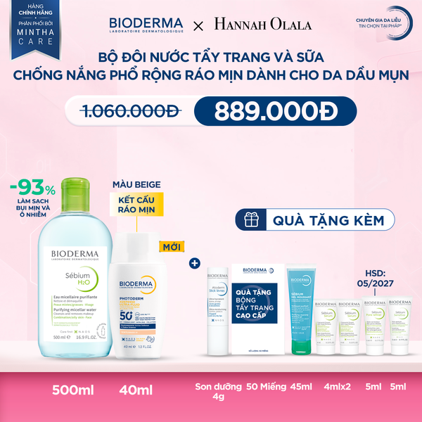  DEAL 14: BỘ ĐÔI NƯỚC TẨY TRANG VÀ SỮA CHỐNG NẮNG PHỔ RỘNG RÁO MỊN CHO DA DẦU MỤN 