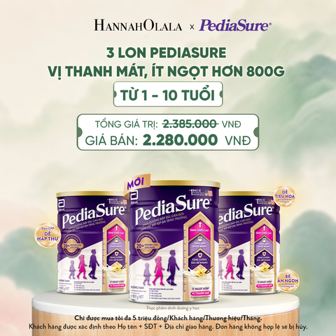  3 LON PEDIASURE VỊ THANH MÁT, ÍT NGỌT HƠN 800G (DÙNG CHO BÉ 1-10 TUỔI) - A1582 