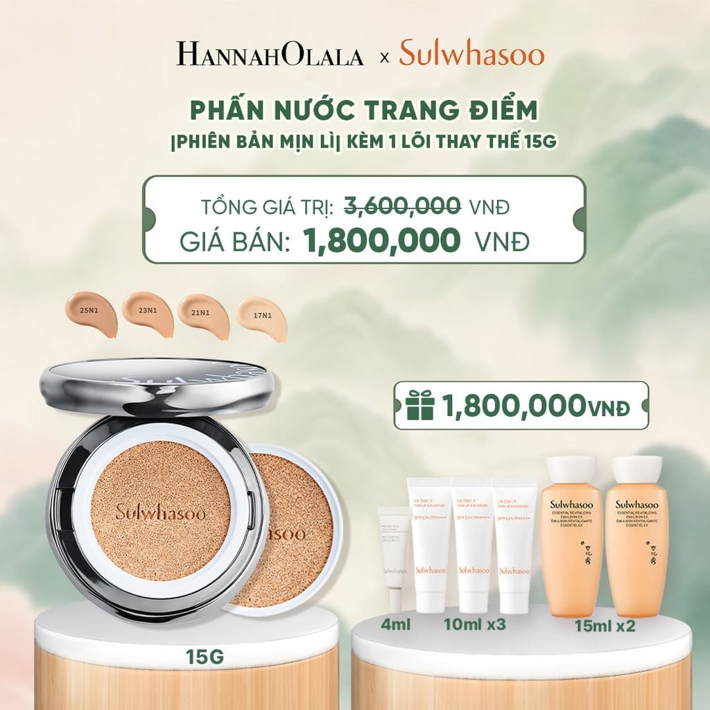  PHẤN NƯỚC TRANG ĐIỂM MỊN LÌ 24H (KÈM LÕI THAY THẾ) SULWHASOO PERFECTING CUSHION 15GX2 - A1698 