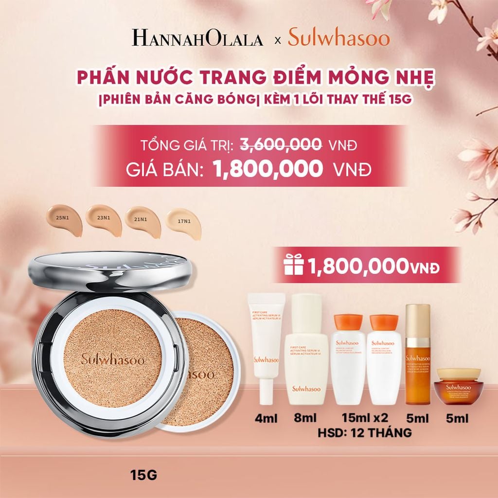  PHẤN NƯỚC TRANG ĐIỂM MỎNG NHẸ SÁNG TRONG (KÈM LÕI THAY THẾ) SULWHASOO PERFECTING CUSHION AIRY 15GX2 - A1790 