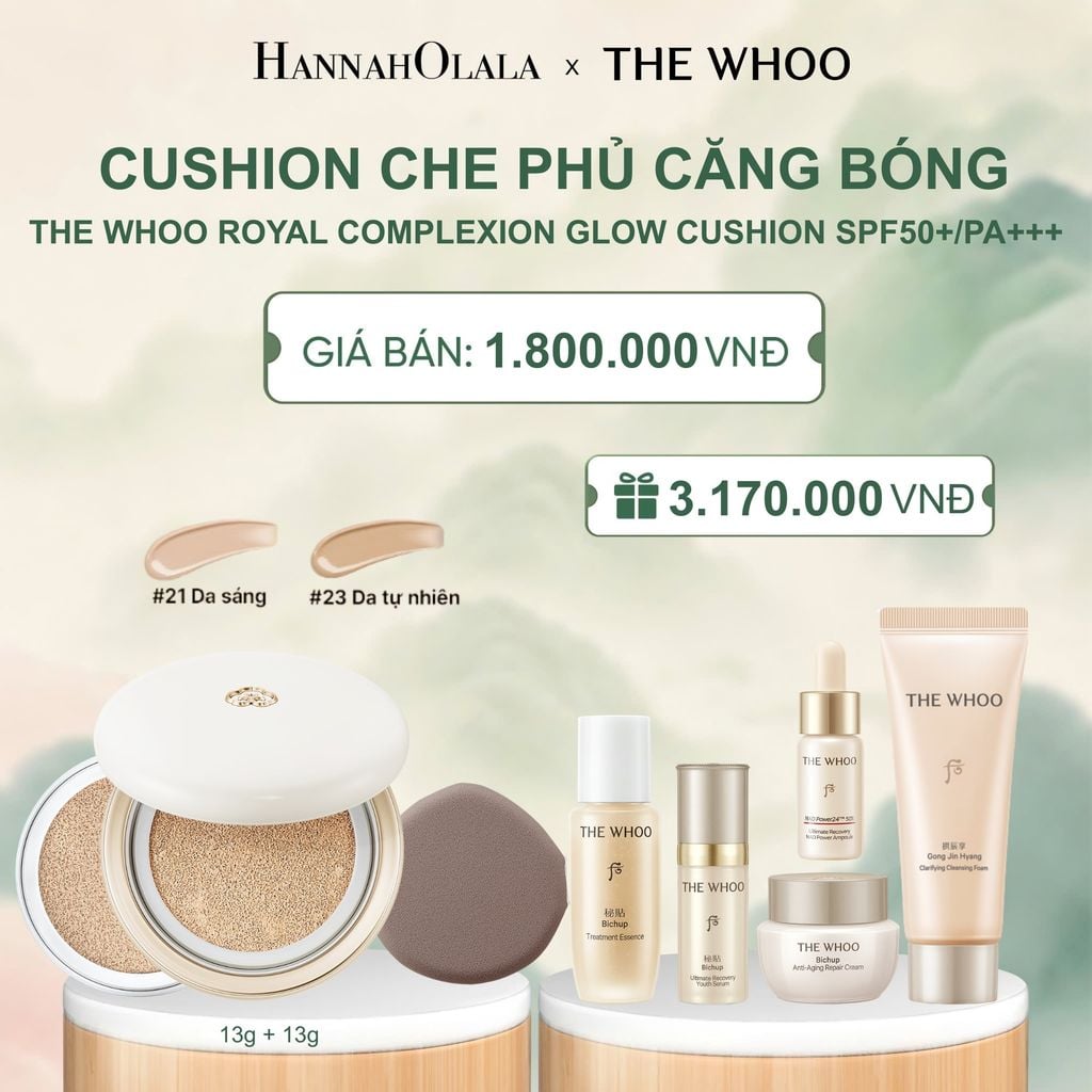  [TẶNG KÈM 1 LÕI] CUSHION CHE PHỦ CAO RẠNG RỠ MỊN MƯỢT THE WHOO ROYAL COMPLEXION GLOW SPF50+/PA+++ - A1095 