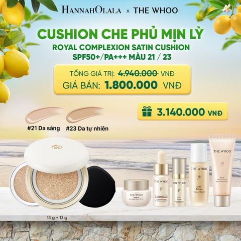  MỚI - [TẶNG KÈM 1 LÕI] CUSHION CHE PHỦ MỊN LỲ THE WHOO ROYAL COMPLEXION SATIN CUSHION SPF50+/PA+++ - A40 