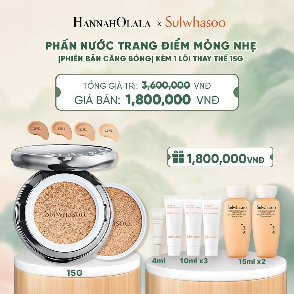  PHẤN NƯỚC TRANG ĐIỂM MỎNG NHẸ SÁNG TRONG (KÈM LÕI THAY THẾ) SULWHASOO PERFECTING CUSHION AIRY 15GX2 - A1701 
