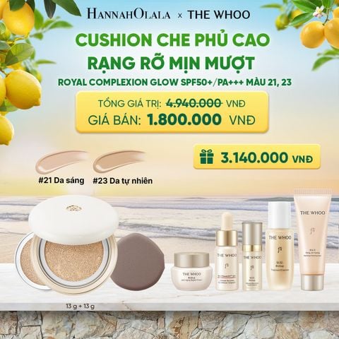 [TẶNG KÈM 1 LÕI] CUSHION CHE PHỦ CAO RẠNG RỠ MỊN MƯỢT THE WHOO ROYAL COMPLEXION GLOW SPF50+/PA+++ - A25 