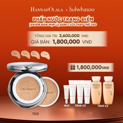  PHẤN NƯỚC TRANG ĐIỂM MỊN LÌ 24H (KÈM LÕI THAY THẾ) SULWHASOO PERFECTING CUSHION 15GX2 