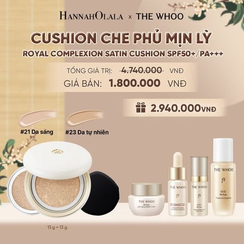  [TẶNG KÈM 1 LÕI] CUSHION CHE PHỦ MỊN LỲ THE WHOO ROYAL COMPLEXION SATIN CUSHION SPF50+/PA+++ - A97 