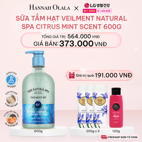  DEAL 03: SỮA TẮM HẠT ON THE BODY VELLMENT NATURAL SPA CITRUS MINT SCENT 600G 