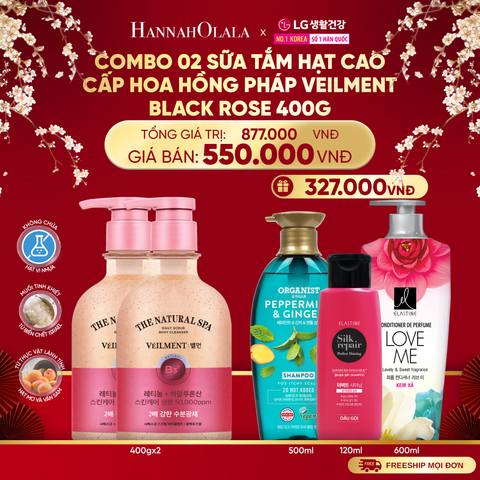  DEAL 19: COMBO 02 SỮA TẮM HẠT HƯƠNG HOA HỒNG PHÁP VEILMENT SPA BLACK ROSE 400G 