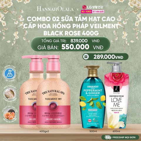  DEAL 19: COMBO 02 SỮA TẮM HẠT HƯƠNG HOA HỒNG PHÁP VEILMENT SPA BLACK ROSE 400G 