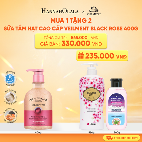  SỮA TẮM HẠT HƯƠNG HOA HỒNG PHÁP VEILMENT SPA BLACK ROSE 400G 