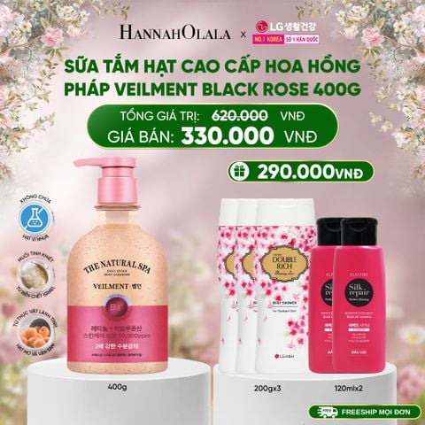  E881_DEAL 41: SỮA TẮM HẠT HƯƠNG HOA HỒNG PHÁP VEILMENT SPA BLACK ROSE 400G 