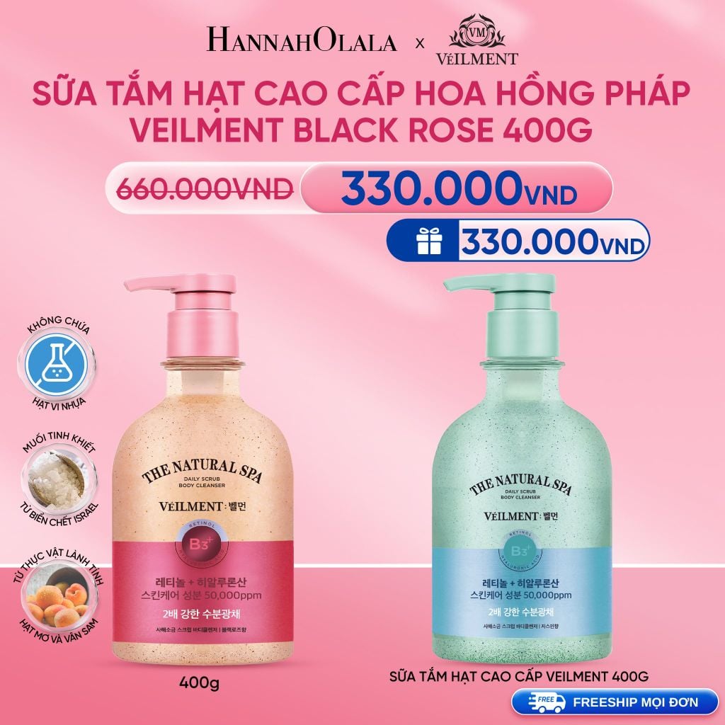  DEAL 03: SỮA TẮM HẠT HƯƠNG HOA HỒNG PHÁP VEILMENT SPA BLACK ROSE 400G 