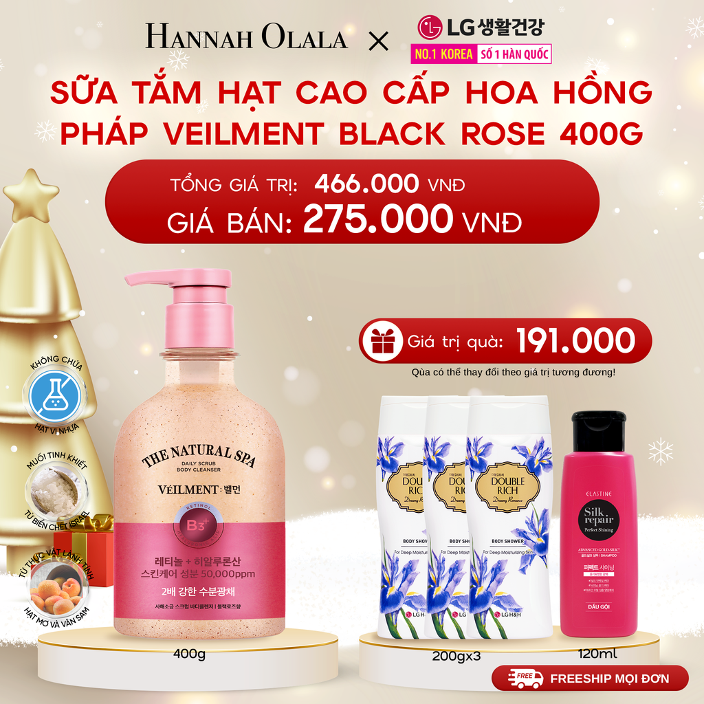  DEAL 04: SỮA TẮM HẠT HƯƠNG HOA HỒNG PHÁP VEILMENT SPA BLACK ROSE 400G 
