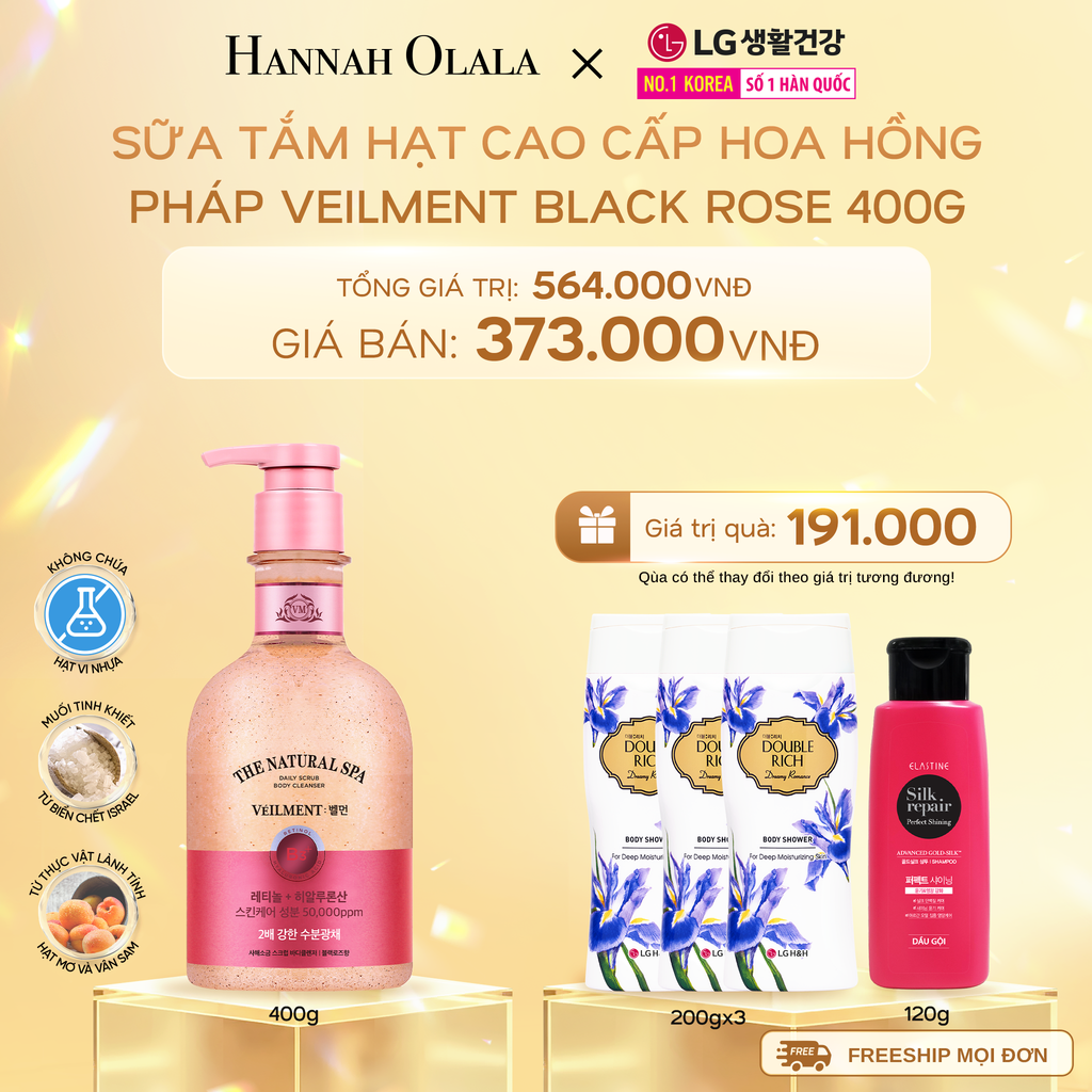 DEAL 04: SỮA TẮM HẠT HƯƠNG HOA HỒNG PHÁP VEILMENT SPA BLACK ROSE 400G 