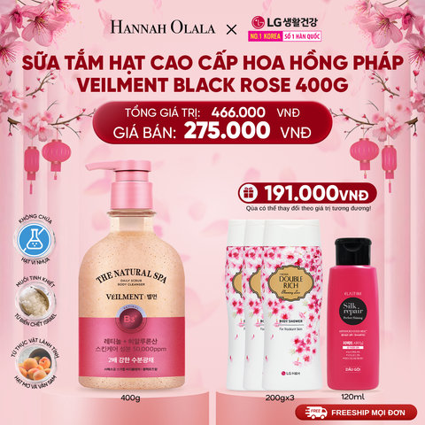  DEAL 15: SỮA TẮM HẠT HƯƠNG HOA HỒNG PHÁP VEILMENT SPA BLACK ROSE 400G 