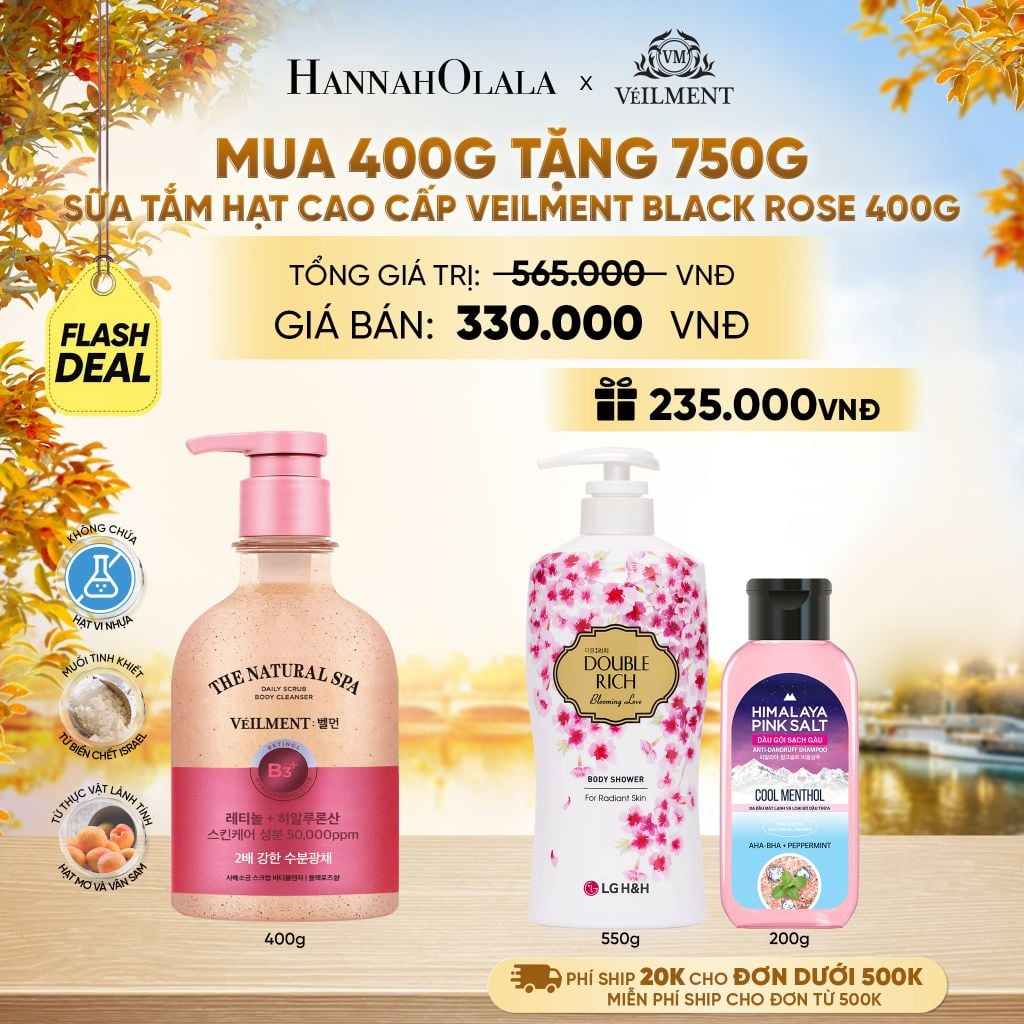  SỮA TẮM HẠT HƯƠNG HOA HỒNG PHÁP VEILMENT SPA BLACK ROSE 400G - E1168 