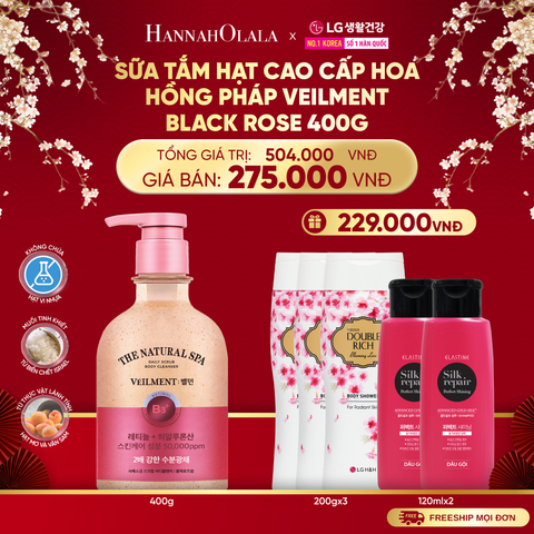  DEAL 15: SỮA TẮM HẠT HƯƠNG HOA HỒNG PHÁP VEILMENT SPA BLACK ROSE 400G 