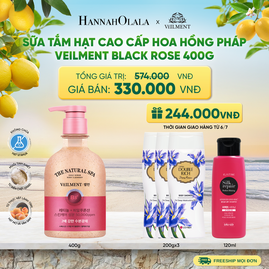  SỮA TẮM HẠT HƯƠNG HOA HỒNG PHÁP VEILMENT SPA BLACK ROSE 400G - A765 