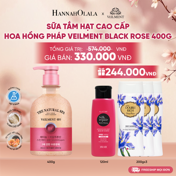  SỮA TẮM HẠT HƯƠNG HOA HỒNG PHÁP VEILMENT SPA BLACK ROSE 400G 