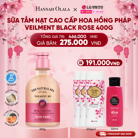  A1446_DEAL 15: SỮA TẮM HẠT HƯƠNG HOA HỒNG PHÁP VEILMENT SPA BLACK ROSE 400G 