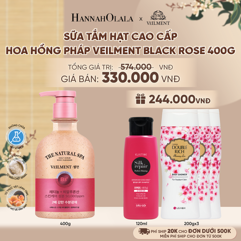  SỮA TẮM HẠT HƯƠNG HOA HỒNG PHÁP VEILMENT SPA BLACK ROSE 400G - A2342 