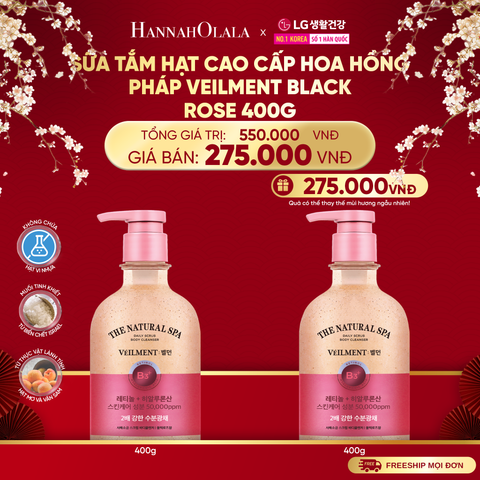  A1399_DEAL 51: [FLASH DEAL] SỮA TẮM HẠT HƯƠNG HOA HỒNG PHÁP VEILMENT SPA BLACK ROSE 400G 