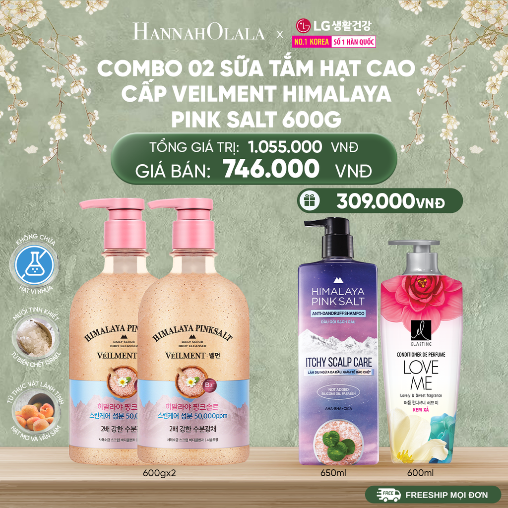  DEAL 21: COMBO 02 SỮA TẮM HẠT VEILMENT NATURAL SPA HIMALAYA PINK SALT 600G 