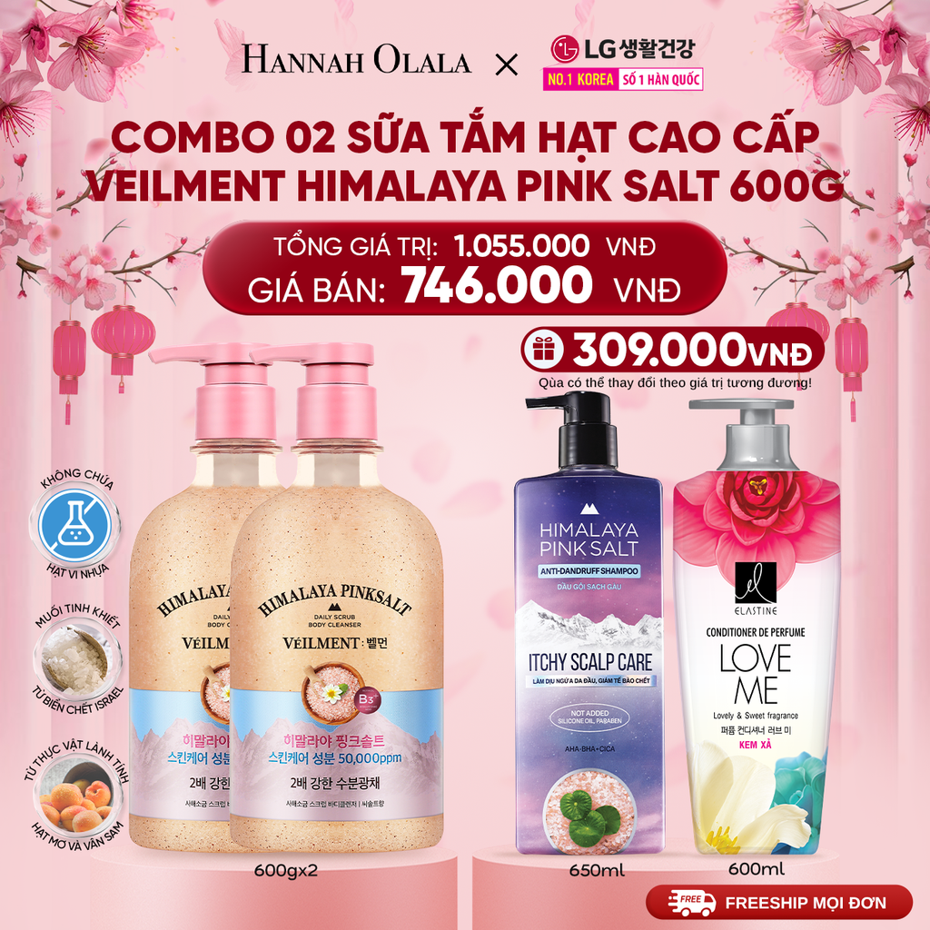  DEAL 21: COMBO 02 SỮA TẮM HẠT VEILMENT NATURAL SPA HIMALAYA PINK SALT 600G 