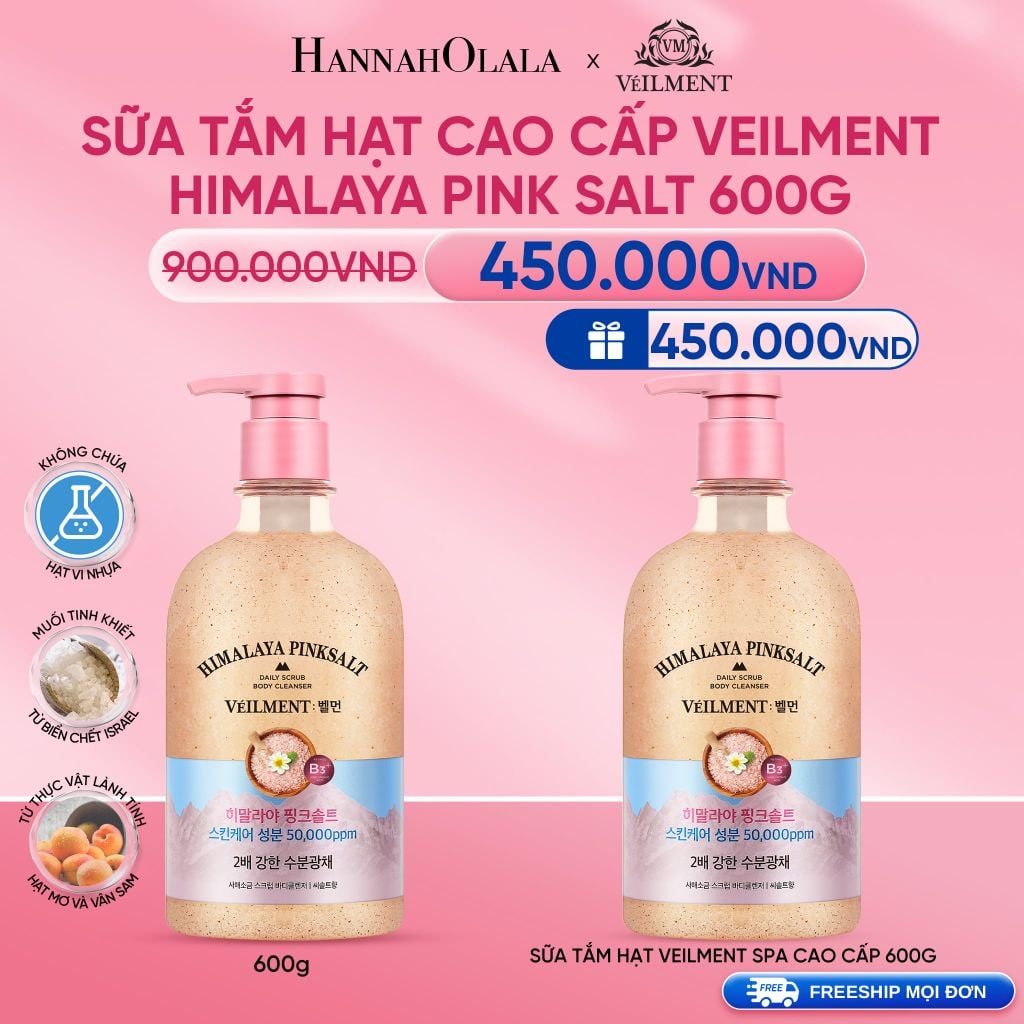  DEAL 05: SỮA TẮM HẠT VEILMENT NATURAL SPA HIMALAYA PINK SALT 600G 