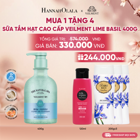  SỮA TẮM HẠT VEILMENT NATURAL SPA LIME BASIL 400G 