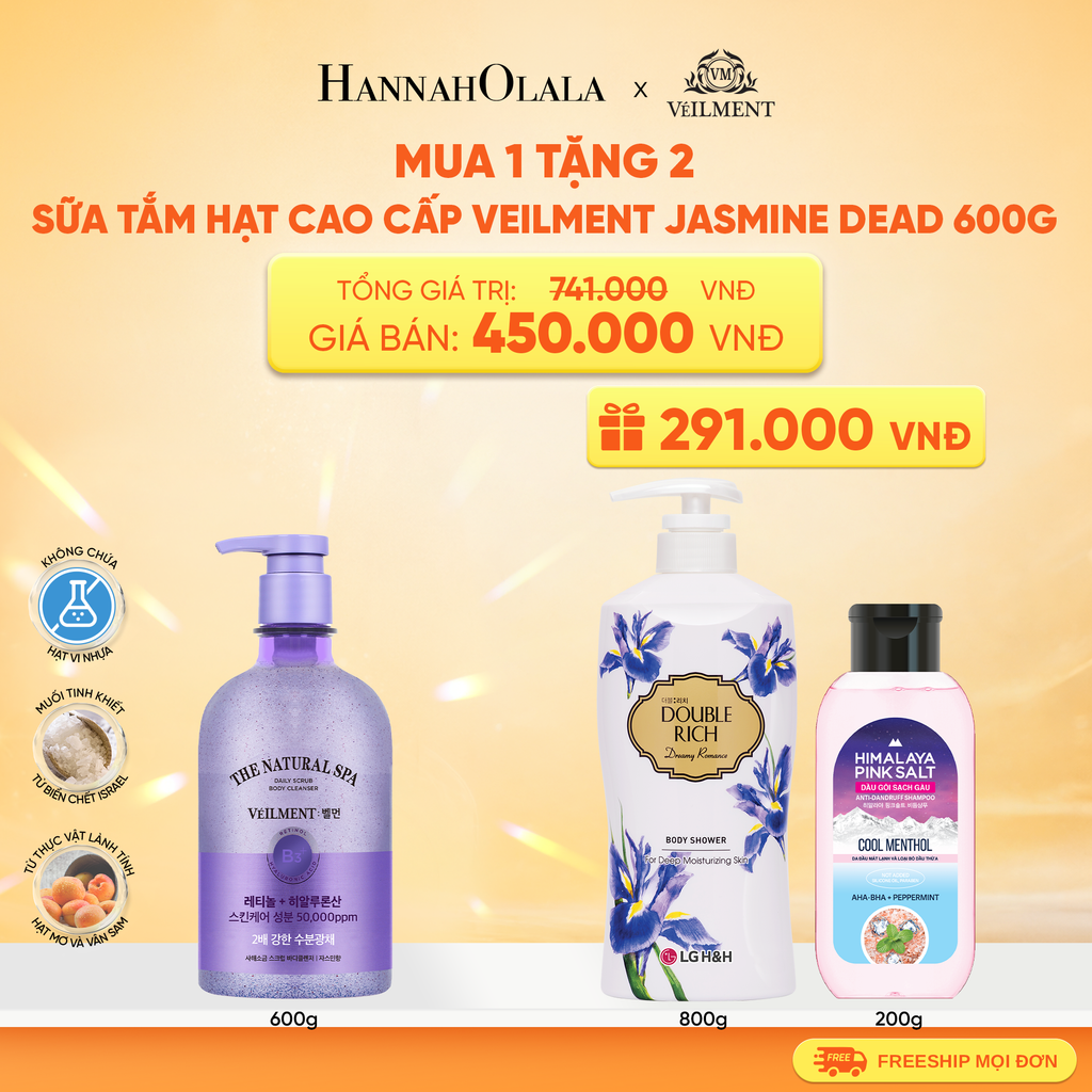  SỮA TẮM HẠT VEILMENT NATURAL SPA JASMINE DEAD SEA SALT 600G 