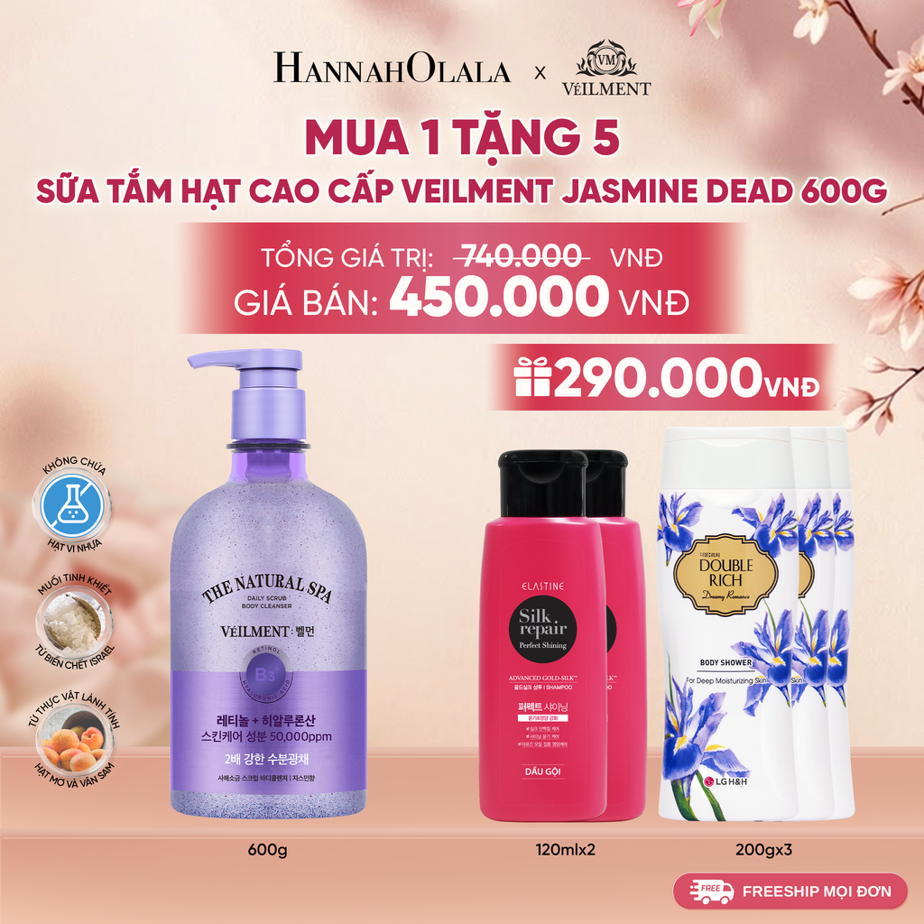  SỮA TẮM HẠT VEILMENT NATURAL SPA JASMINE DEAD SEA SALT 600G 