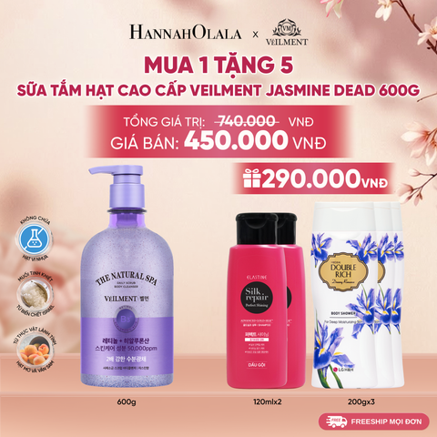  SỮA TẮM HẠT VEILMENT NATURAL SPA JASMINE DEAD SEA SALT 600G 