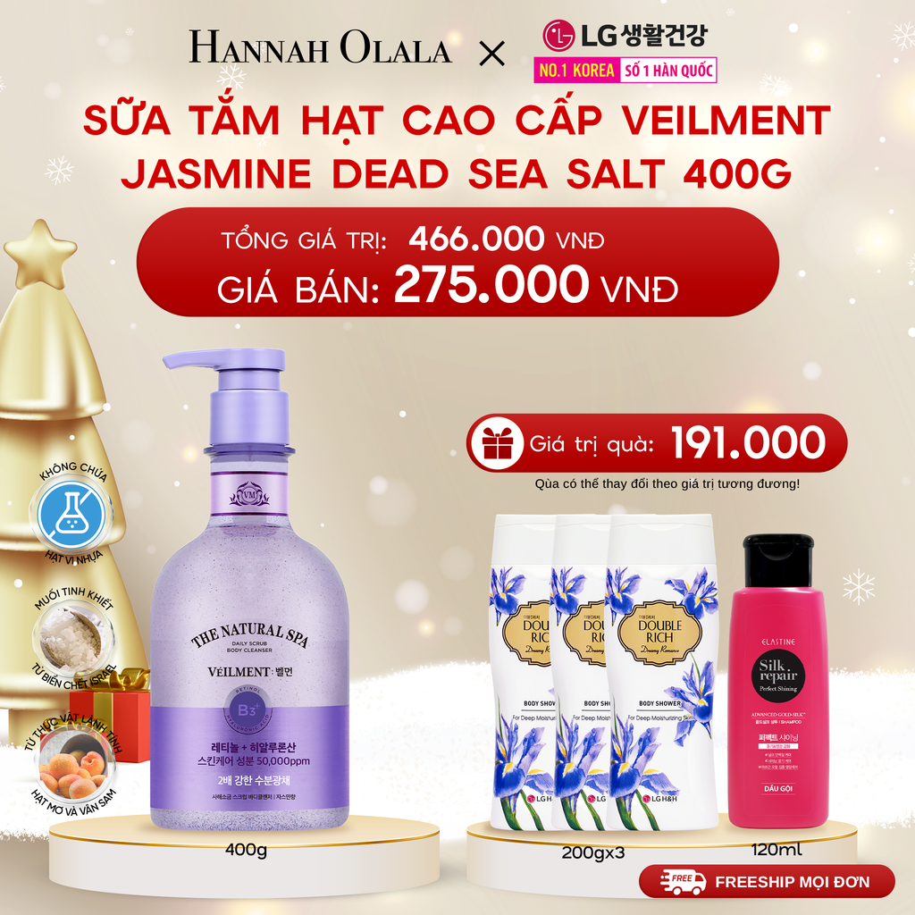  DEAL 05: SỮA TẮM HẠT VEILMENT NATURAL SPA JASMINE DEAD SEA SALT 400G 