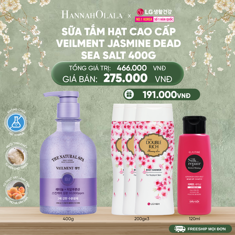  DEAL 16: SỮA TẮM HẠT VEILMENT NATURAL SPA JASMINE DEAD SEA SALT 400G 