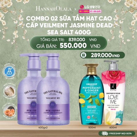  DEAL 20: COMBO 02 SỮA TẮM HẠT VEILMENT NATURAL SPA JASMINE DEAD SEA SALT 400G 