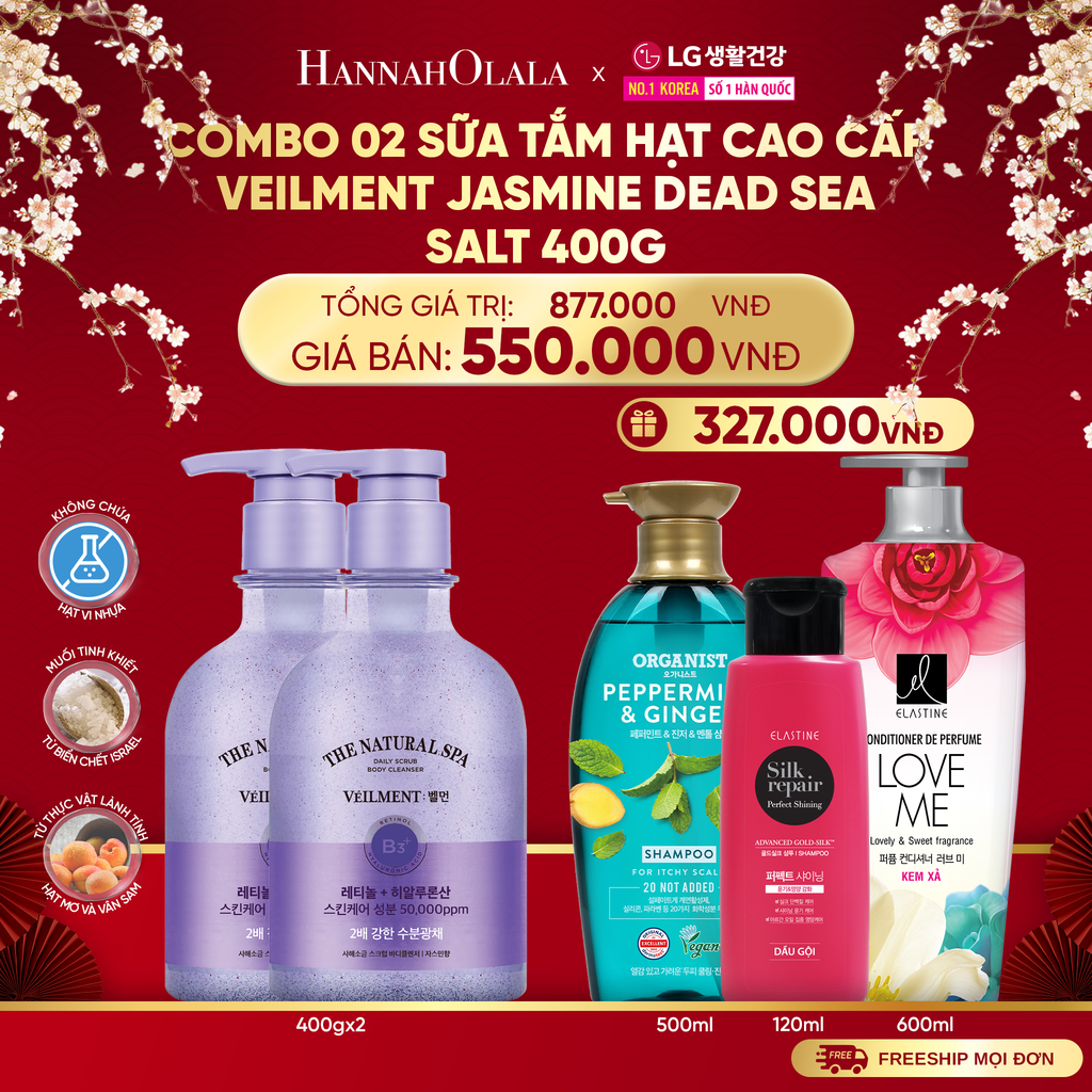  A1349_DEAL 20: COMBO 02 SỮA TẮM HẠT VEILMENT NATURAL SPA JASMINE DEAD SEA SALT 400G 