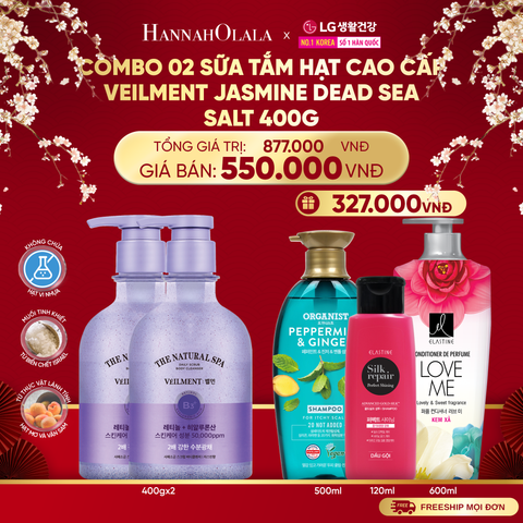  A1349_DEAL 20: COMBO 02 SỮA TẮM HẠT VEILMENT NATURAL SPA JASMINE DEAD SEA SALT 400G 