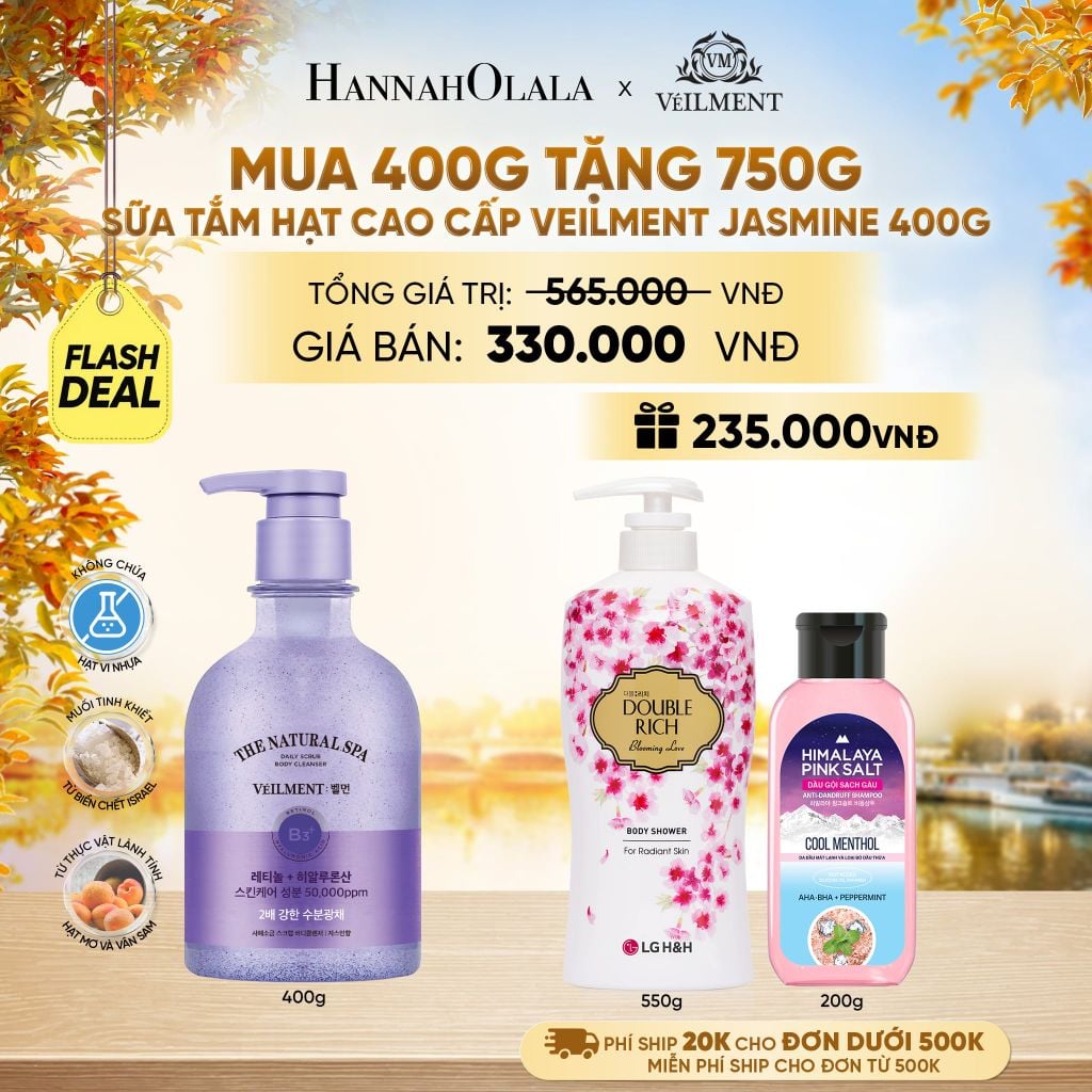  SỮA TẮM HẠT VEILMENT NATURAL SPA JASMINE DEAD SEA SALT 400G - E1169 