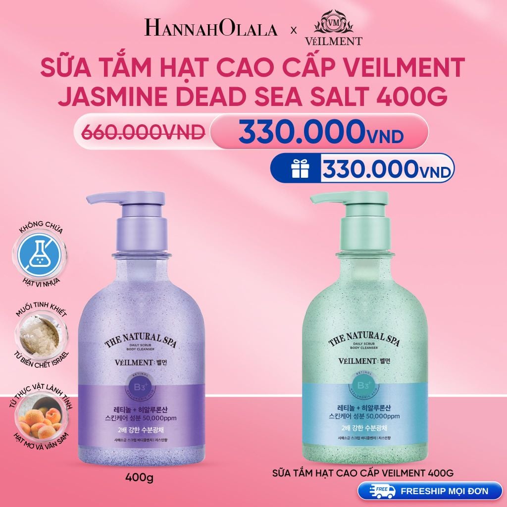  DEAL 04: SỮA TẮM HẠT VEILMENT NATURAL SPA JASMINE DEAD SEA SALT 400G 